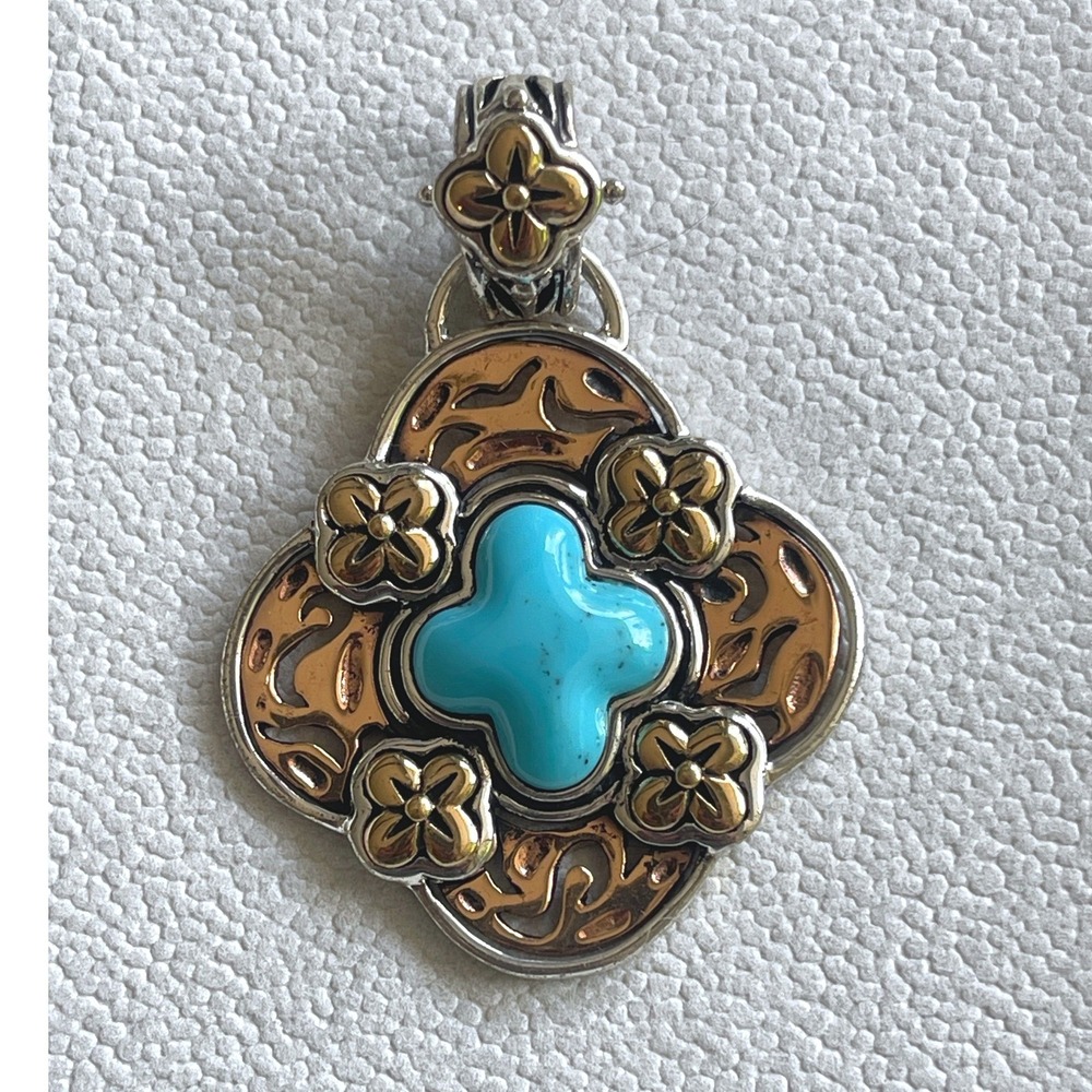 STUDIO BARSE 925 Sterling Silver Copper Turquoise Cross Pendant 14g